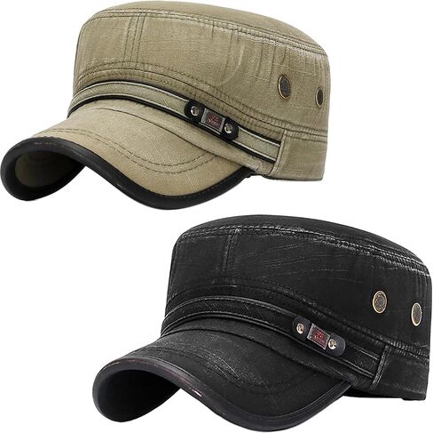 Cadet Army Hat 2 Pieces Flat Top Cap Unisex Military Hat for Women Men in Kuwait