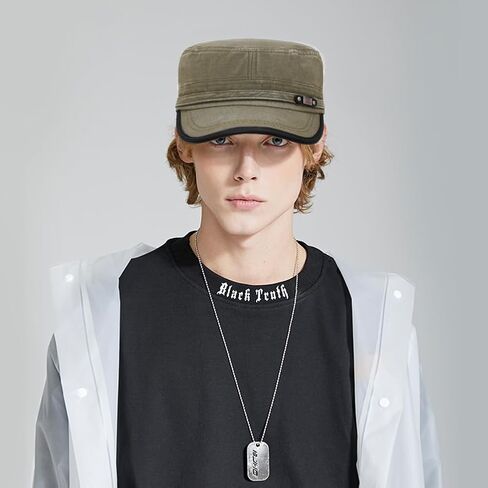 Cadet Army Hat 2 Pieces Flat Top Cap Unisex Military Hat for Women Men in Kuwait