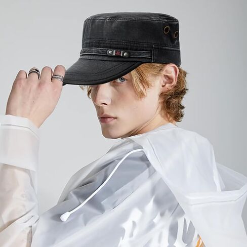 Cadet Army Hat 2 Pieces Flat Top Cap Unisex Military Hat for Women Men in Kuwait