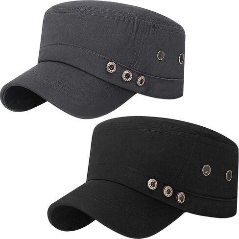 Cadet Army Hat 2 Pieces Flat Top Cap Unisex Military Hat for Women Men in Kuwait