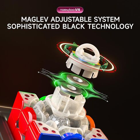 CuberShop QY X Man Tornado V4 M Pioneer UV Coated (with Adjustable MagLev), 2024 Top Config. 3x3 Magnetic Speed Cube, 3-mag. Edge Positioning, Super Smooth and Fast, V4M Magic Cloth UV Glossy in Kuwait