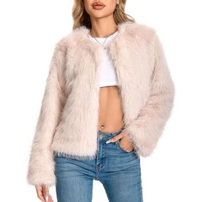 Fur Coat for Women,Faux Furry Long Sleeve Cropped Fluffy Jacket Open Front Coat Shaggy Warm Fall Winter Outerwear.
