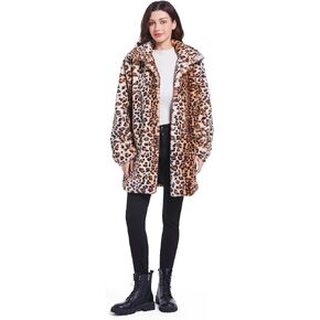 RomanticDesign Women's Fuzzy Leopard Faux Fur Plush Jacket Coat Winter Fluffy Lapel Outerwear