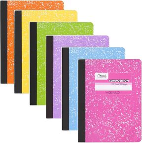 Mead Composition Book, 6 Pack of Wide Ruled Composition Notebooks, Wide Rule paper, 100 sheets (200 Pages), Pastel Color Notebook