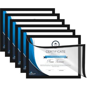 8.5 x 11 Self Adhesive Magnetic Picture Frame Set Of 12, Certificate Document Frame, Diploma Frame for Wall Display, Horizontal or Vertical, Black