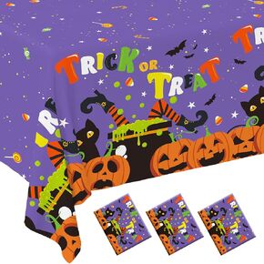 Gatherfun Halloween Party Disposable Tablecloth, Plastic Table Cover for Halloween Themed Party, Halloween Party Supplies, 3 PCS, 54"x108"