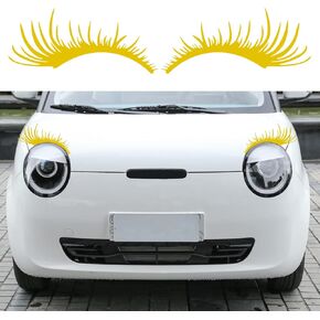 2PCS Auto Headlight Eyebrow Sexy Eyelashes Vinyl Universal Graphics Car Lamp Cover Sticker Self-Adhesive Stripe Decal Decoration for All Cars Yellow