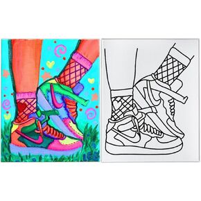 INDIGO ART STUDIO Pre Drawn Canvas Painting for Adults Kids Couples | Stretched & Stenciled | Art Activity | Sneakers #4 Jordan | DIY Birthday Gift & Adult Sip and Paint with Twist Party Favor | 8x10