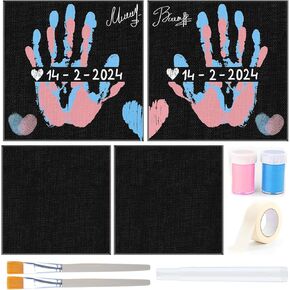 QUANWAISJ 2 Pack 10''x10'' Handprint Frame kit, Couples Painting kit Date Night, Black Canvas Hand Painting, Paint and sip kit for Adults, Canvas Hand DIY Paint Party Favors