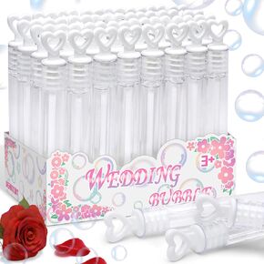 32Pcs Wedding Bubble Wands Bulk(White Heart Top), Mini Bubble Party Favor, Valentine's Day, Anniversary Supplies, Wedding Send Off, Gift Box Decoration, Goody Bag Stuffers Filler for Couple Guest Kid