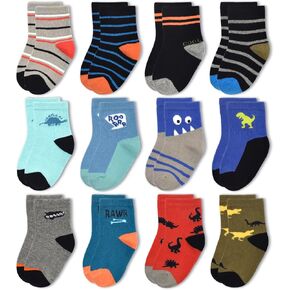 Kids Socks 12 Pairs Novelty Crazy Crew Socks for Toddler Boys Girls 1-7 Years Old Fun Mid Cut Socks Children Gift