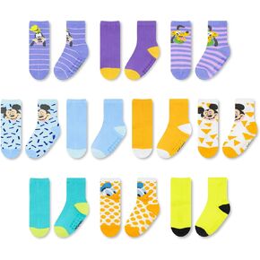 DISNEY Mickey Mouse Toddler Socks - 10 Pack with Anti-Slip Grippers Featuring Mickey Mouse Clubhouse Characters for Ages 2-4