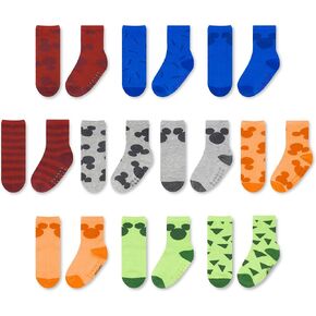 DISNEY Mickey Mouse Toddler Socks - 10 Pack with Anti-Slip Grippers Featuring Mickey Mouse Clubhouse Characters for Ages 2-4