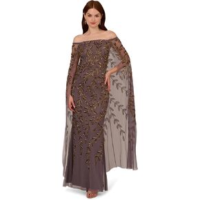 Adrianna Papell Women's Bead Cape Long Dress