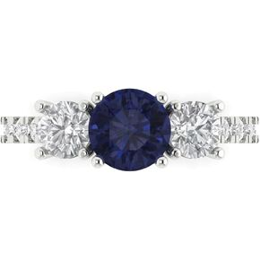 Clara Pucci 2 ct Round Cut Solitaire 3 stone Genuine Simulated Blue Sapphire Engagement Promise Anniversary Bridal Ring 18K White Gold