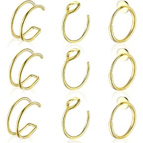 9 قطع ذهبية وهمية لثقب الأنف، مشبك ثقب الشفاه وهمية على الأنف Ring16G الفولاذ المقاوم للصدأ مسمار الأنف 20 جرام غير ثقب مجوهرات ثقب الأنف للنساء in Kuwait