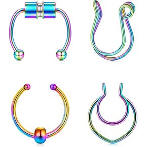 MODRSA Fake Septum Ring Fake Septum Piercing Faux Septum Nose Rings Clip on Septum Ring Faux Septum Piercing Fake Septum Hoop Fake Septum Jewelry Non Piercing Fake Nose Septum Ring Silver Gold Black