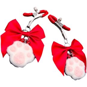 Body Clamps Adjustable Pressure Body Clips Stainless Steel Body Ring with Bowknot and Bells Body Clamps Non Piercing Body Jewelry (Red)