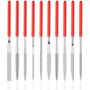 10 Pcs Mini Diamond Needle File Set Diamond Files Mini Needle Set for Jewlery Metal Glass Stone Grinding, Polishing and Engraving (2x100mm)