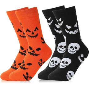 2 Pairs Women Halloween Novelty Crew Socks Trick or Treat Sock Gifts for Girls Men Kids Halloween Funny Fuzzy Pumpkin Bone Spooky Socks Halloween Cozy Socks Kits
