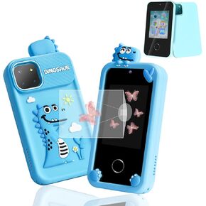 Green Dinosaur Kids Phone, 2.8" IPS Touchscreen Kids Smart Phone, Fake Phone Dual Cameras with 8GB SD card, Smart Kids Phone for Girls Boys Ages 3-12, Toddler Play Phone with Music Player/ Games/Video