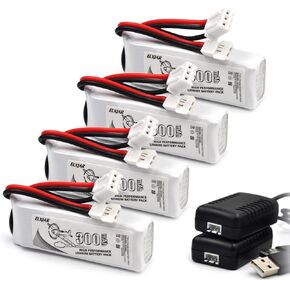 (4-Pack) 7.4V 300mAh 20C Lipo Battery for WLTOYS F959 XK DHC-2 A600 A700 A800 A430 RC Drone Alternate Parts F959 Glider Lithium Battery