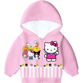 Girls Zip-Up Hooded Jacket with Cartoon Animal Prints for 5-14Y Kids