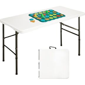 Plastic White Folding Tray Table, Heavy Duty Utility Table, 30" L x 19.5" W with 7.5"-29" Adjust Height, Portable Desk for Camping, Playing Cards, Crafting by Home and Picnic of Outdoor