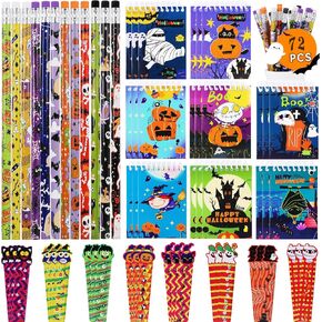 DIYASY 72 Pcs Halloween Assorted Stationery Set, Halloween Pencils Rulers and Notepads 24 Pack Party Favors for Kids Halloween Classroom Prizes Gifts Trick or Treat Goodie Bag Filler