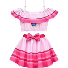 Princess Bathing Swimsuit Girls Pink Swimswear Bikini Quick Drying Rash Guard Adjustable Hanging Strap 2Pcs