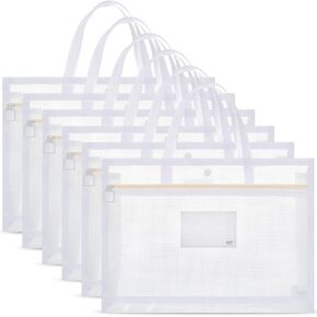 XunYee 6 Pack Project Bag Mesh Zipper Pouch with Handle Craft Pouch Organizer Tote Needlepoint Project Bag Clear Design Art Supply Bag for Quilting Knitting Stitching Artworks Charts Embroidery