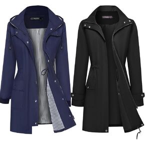 Bloggerlove Lightweight Rain Jacket Waterproof Navy Blue, Black Medium