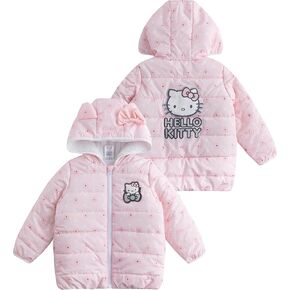 Hello Kitty Sanrio Girls Hooded Puffer Jacket with Ears for Toddler and Big Kids