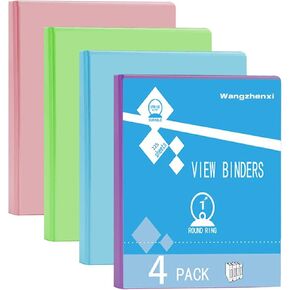 4 Pcs 1Inch Binders 3 Ring Binder 1 Inch Binders 3 Ring View Binders with 2 Pockets, Binders 1 Inch with Clear Customized Front Cover, 1 Inch 3 Ring Binder to Holds 225 Sheets, for Home Office