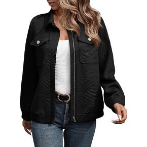 SHEWIN Jackets for Women Fall Fashion 2024 Casual Zip Up Shacket Jacket Lightweight Long Sleeve Shirts Tops