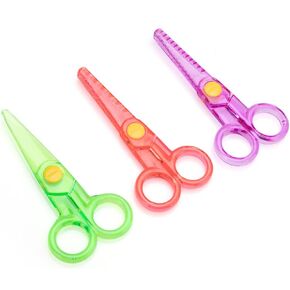 Child-safe Plastic Scissors Set by Phildim (3 Pack With 3 Different Patterns Straight/Wavy/Zigzag, Rounded-tip, 4.9 Inch) - 4.9’’ Safety Blunt Pre-school Kids Toddler Training Scissors PD-039-B