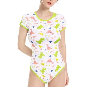 Women Onesie Pajamas Cotton Bodysuit Cute Print Onesie Sleepwear Tops Dinosaur Onesie-Dinosaur Onesie