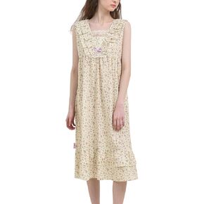 ULLALA Pajamas for Women Vintage sleevless 40'S Cotton Bouquet One-Piece Cream Soft Sleepwear 1Piece one Size in Kuwait