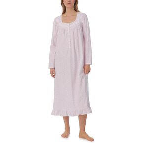 Eileen West Womens Cotton Knit Long Sleeve Long Gown, Pink Ditsy, S