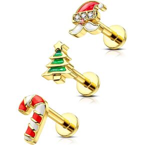 3PCS Christmas Cartilage Earrings Stud 16G Helix Tragus Earrings for Women Internally Thread Tragus Medusa Piercing Jewelry Stainless Steel