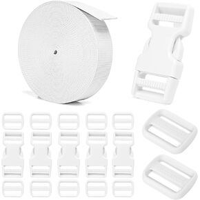 1 inch Buckles and Straps Set, Daily Series Polyester Webbing, Side Release Plastic Buckles for Strap, White