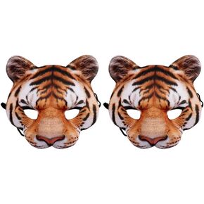 2pcs Tiger Therian 3D Mask: Scary 3D Animal Mask Realistic Lion Mask Halloween Masquerade Party Cosplay Costume Accessories Photo Props