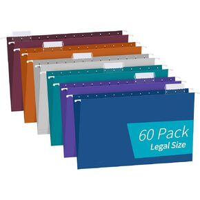 Hanging File Folders, RAZCC 60 Pack Reinforced Hanging Folders Legal Size, Designed for Bulky Files, Filing Cabinet, Adjustable Tabs, Assorted Colors