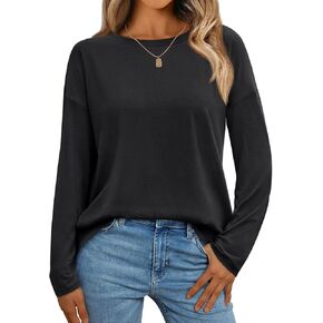 AUTOMET Womens Long Sleeve Shirts Loose Fitted Crewneck Basic Tops Casual Outfits Fall Clothes 2024