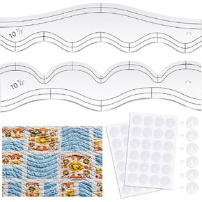 Kigley 2 Pcs Wave Edge Waves Ruler Acrylic Quilt Rulers for Quilting 0.2'' Thick Quilting Templates for Machine Non quilting Motion Quilting Template Rulers with 48 Pcs Nonslip Grips for Sew (Rolling)