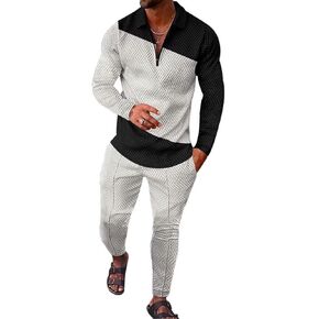 Men's Polo Sweatsuit Sets Long Sleeve 2 Piece Outfit Fashion Jogging TrackSuit Comfy Casual Set for Men