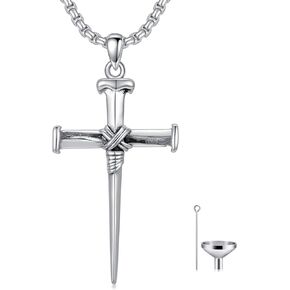 Cross Urn Necklace for Ashes Fish Hook Cremation Necklace 925 Sterling Silver Deer Antler Memorial Jewelry Engraving Name Keepsake Gifts for Men Father Husband