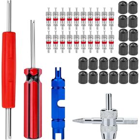 44Pcs Valve Stem Removal Tool Set, Including Valve Cores, 4-Way Valve Tool, Valve Core Remover Tool, and Valve Stem Caps