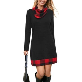 STYLEWORD Women's 2023 Winter Dress Tunic Tops for Leggings Long Sleeve Sweater Cowl Neck Fashion Shirt Dress
