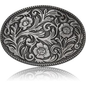 Antique Engraved Flower Belt Buckle, Western Cowboy Belt Buckle, Oval Foral Belt Buckle for Men Women